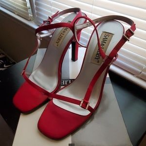 Red satin slingbacks